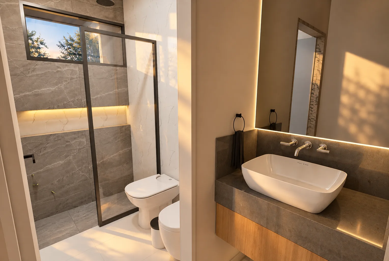 Baño de la Casa Esquina con mampara y vanitory