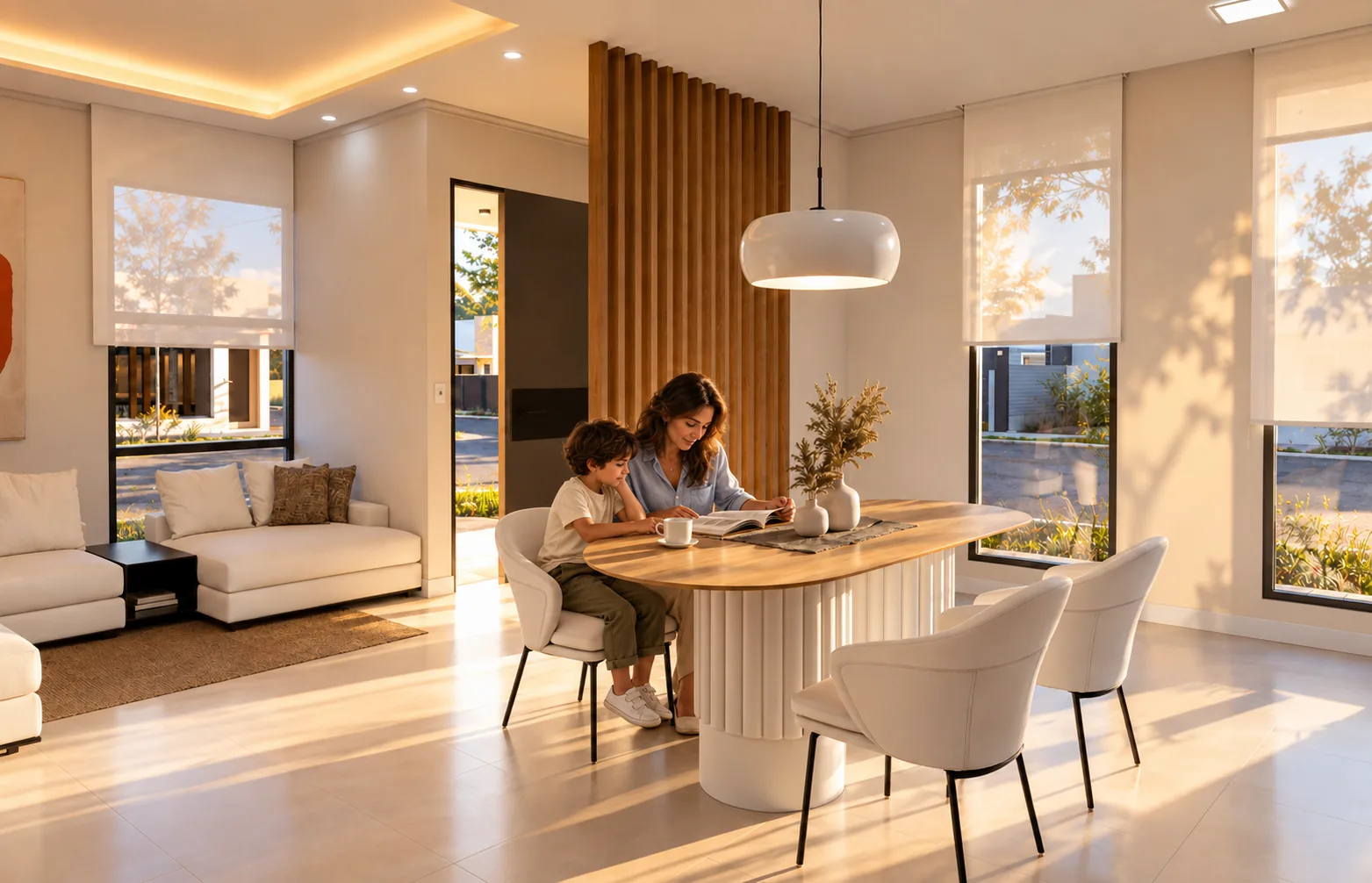 Madre e hijo en el comedor de la Casa Esquina