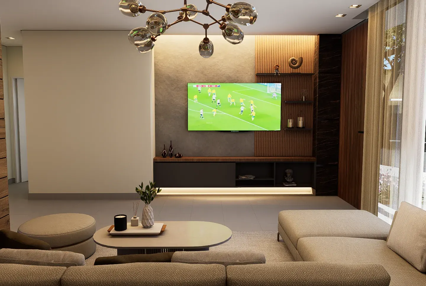 Living con rack de TV en casa PRAGA — sector social premium en Chajarí